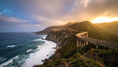 Sunset over the Pacific Ocean in Big Sur, California, USAの素材