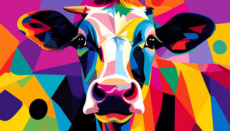 Abstract cow portrait on colorful background. Vector illustration for your design.の素材