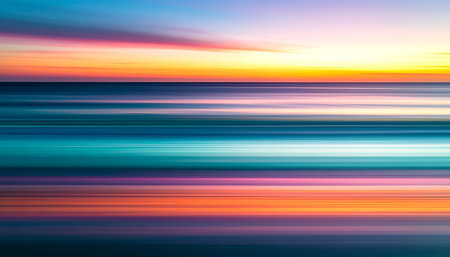 Abstract motion blur background. Blurred image of the sea at sunset.の素材