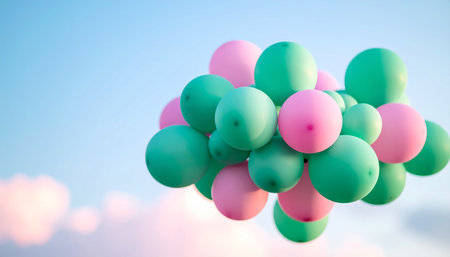 Colorful balloons floating in the blue sky. 3D Renderingの素材