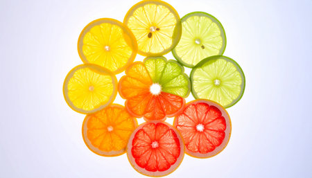 Lemon, lime, grapefruit and orange slices on white backgroundの素材