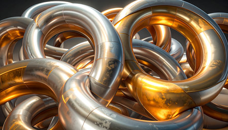 Abstract 3d rendering of metal rings. Modern background design for poster, cover, branding, banner.の素材