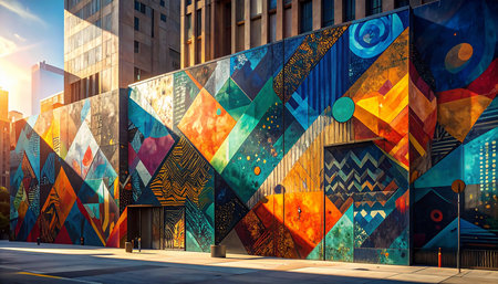 Colorful artwork on the wall in Manhattan, New York City.の素材