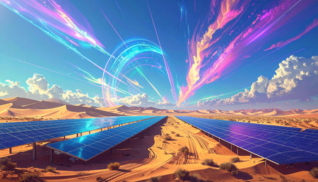 solar energy in the desert, 3d rendering computer digital imageの素材