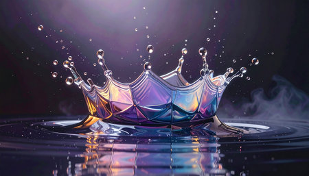 Falling drops of water. Splash effect after collision a falling drops with water Surfaceの素材