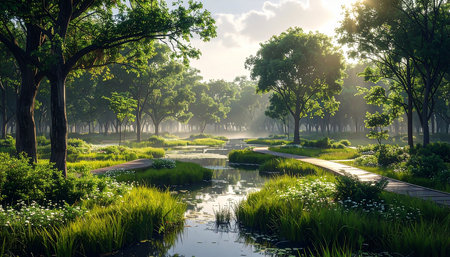 beautiful landscape in the morning at the public park, Thailand.の素材