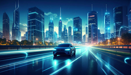 car on the road with motion blur background,shanghai china.の素材