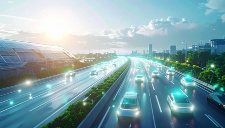 highway with motion blur and cityscape in shanghai china.の素材