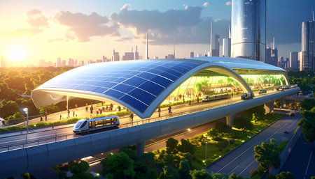Solar panels on the road in Shanghai, China. 3D renderingの素材