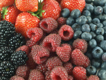 Assortment of berries: strawberries, raspberries, blackberries, blueberries