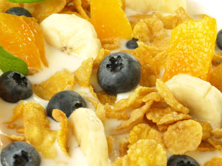 Closeup of muesli with milk
