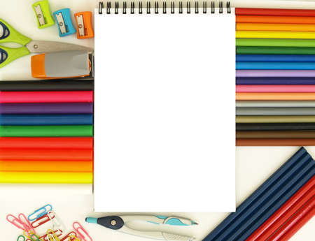 Blank sheet of paper on children desk, bird eye view