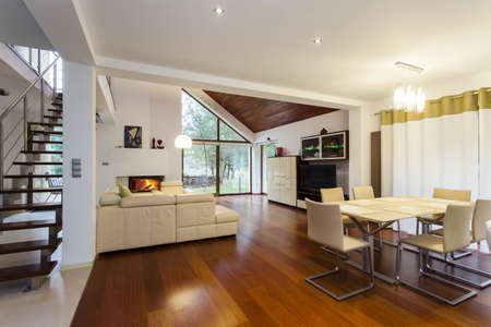 Ground floor of modern house with wooden floor