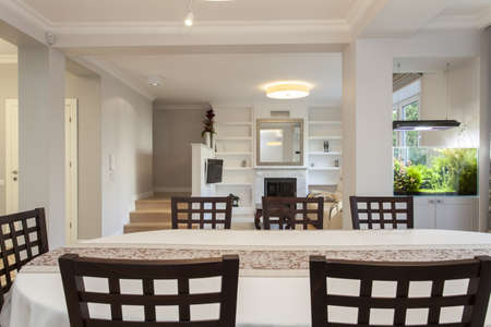 Interior of bright and elegant flat, living roomの写真素材