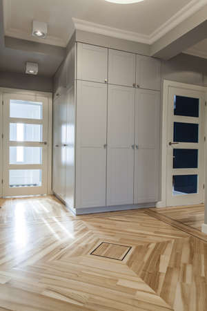 Contemporary house interior: gray corridor and hallway