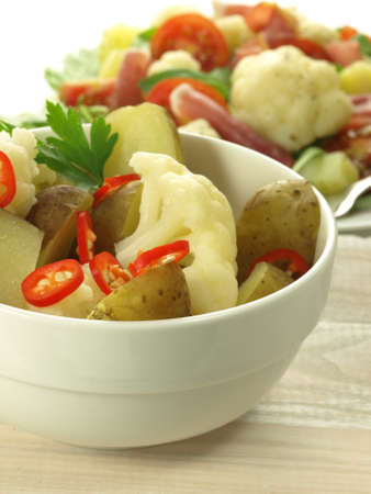 Steamed vegetables in a salad with spicesの写真素材