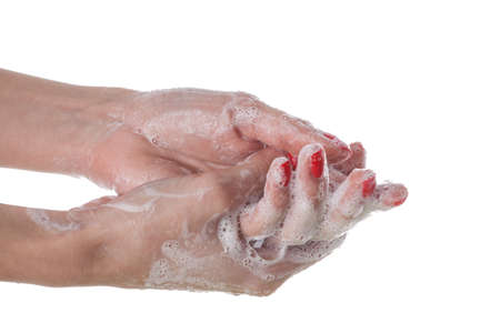 Women washing her hands,  isolated background