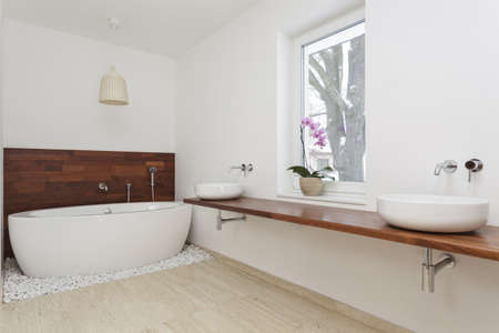 Interior of bathroom with exotic decoration