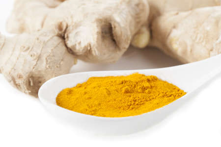 Hot oriental spices: ginger and turmeric, isolated