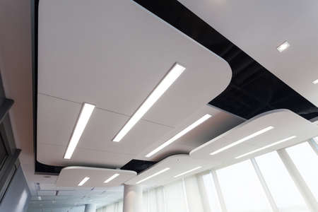 View of an original futuristic ceiling with lighting