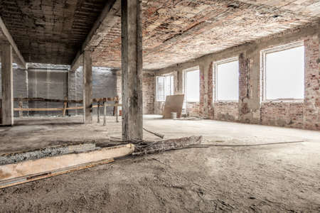 Interior of an empty old house structureの写真素材