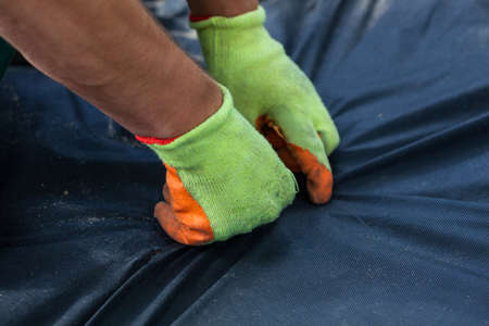 Weed barrier sheet is an ecological way to suppress weedsの写真素材