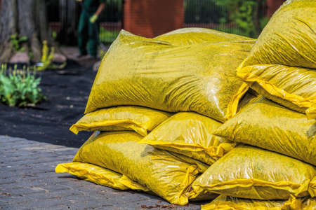 Heap of sacks with compostの写真素材