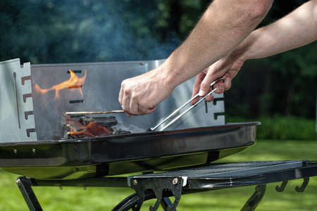 Hot glowing coal pieces during a barbecueの写真素材