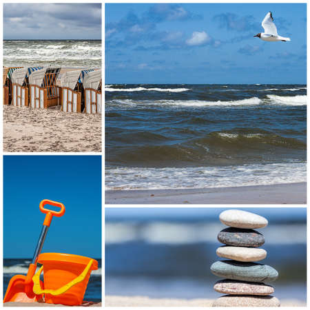 Four photos of sea and beach, collageの写真素材