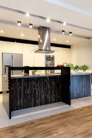 Urban apartment - Black counter with bright patternの写真素材