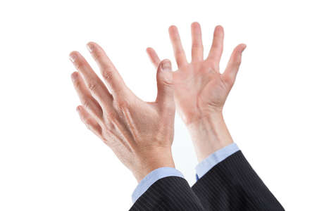 Body language gesture signifying enormous wish of something graceful to hapenの写真素材