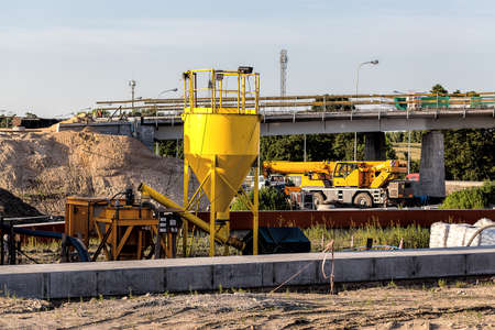 A road building landscape with trucksの写真素材