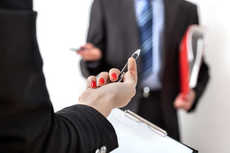 Convincing the boss to accept the idea of simple office workerの写真素材