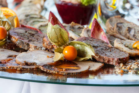 Closeup of an appetizing snacks on luxury tableの写真素材