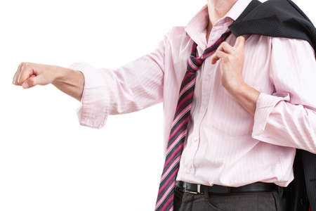 A businessman doing a fist bump during an off-duty momentの写真素材