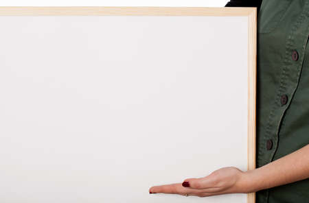 Woman with white board showing you space for your text