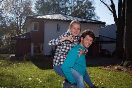 Couple happy because of the new houseの写真素材