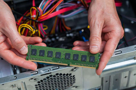 Installation of new ram cardの写真素材