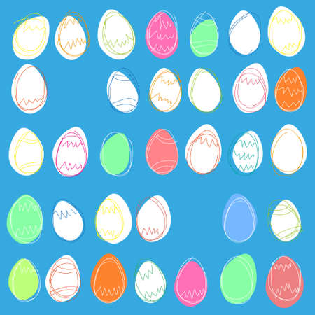 Colorful easter eggs on blue  background on card templateのイラスト素材