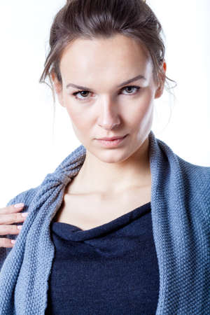 Young and successful lady likes woollen clothesの写真素材