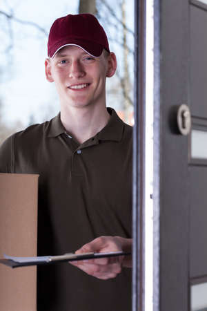Courier asking customer for a deliever receipt