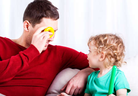 Dad spends his free time with his sonの写真素材