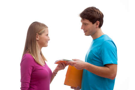 Girl receiving CD as a present from her boyfriend