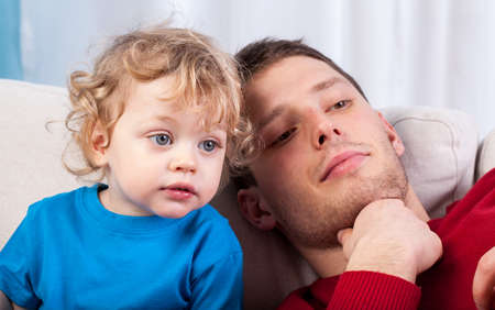 Father and son spend a nice time togetherの写真素材