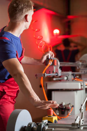 Accident with fire in a factory, verticalの写真素材