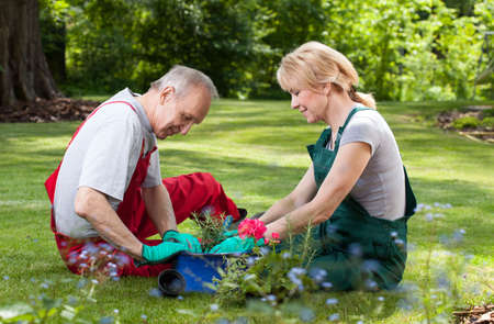 The happy couple spends his free time working in the garden