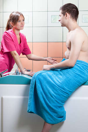 Vertical view of preparation for balneotherapy, verticalの写真素材