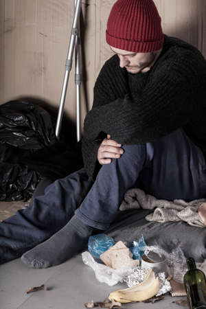 Disabled and poor man living on the streetの写真素材