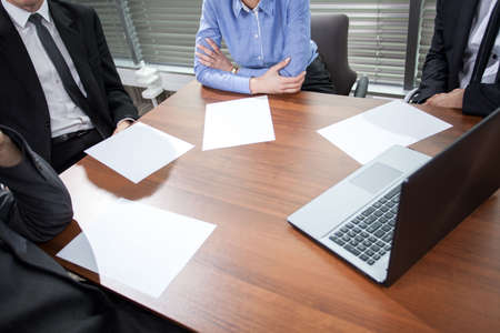 Close-up of business meeting in office, horizontalの写真素材