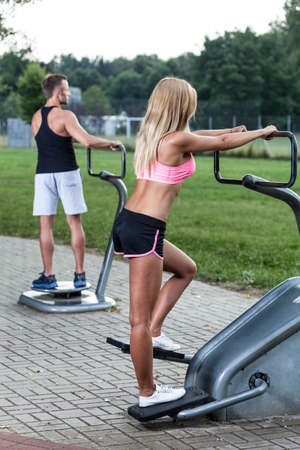 Mutual training on the outdoor gym, vertical